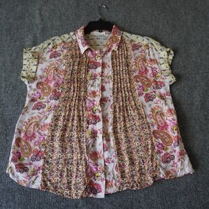 Jane + Delancey Floral Paisley Print Button Up Shirt Short Sleeve‎